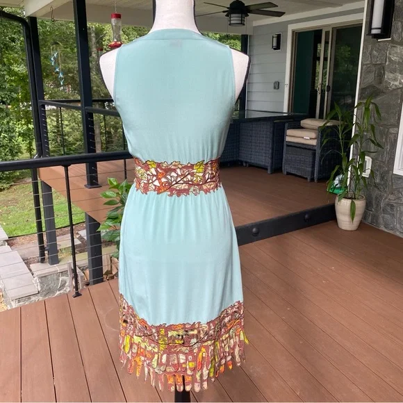 ⭐️SHANGHAI TANG⭐️ Seafoam Green Silk Dress with leaf embellishments ⭐️STUNNING - Picture 3 of 16